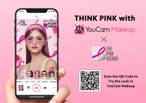 The Pink Agenda's exclusive Think Pink augmented reality filter is available for virtual try-on in the YouCam Makeup app now. (Graphic: Business Wire)