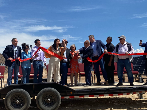 Representatives from Kit Carson Electric Cooperative and Guzman Energy are joined by Gov. Michelle Lujan Grisham and other local dignitaries to officially open the Taos Mesa Solar Array (Photo: Business Wire)