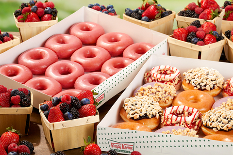 Beginning June 6, the collection features four berry-inspired doughnuts and includes an all-new Mixed Berry Glazed Doughnut, available Fridays-Sundays only (Photo: Business Wire)