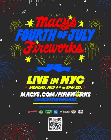 Sparks will fly as the Macy's 4th of July Fireworks®, the nation's largest Independence Day celebration ignites the night in New York City on Monday, July 4, 2022. For more information visit macys.com/fireworks (Graphic: Business Wire)