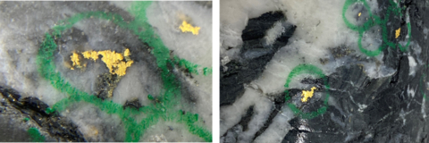 original Figure 1. Photo of mineralization from NFGC-22-593 at ~22m down hole depth. ^Note that these photos are not intended to be representative of gold mineralization in hole NFGC-22-593. (Photo: Business Wire)