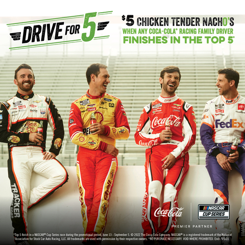 O'Charley's 'Drive For 5' is giving guests $5 Chicken Tender Nachos the Monday after any NASCAR race where a Coke Racing Family Driver finishes in the Top 5. (Photo: Business Wire)