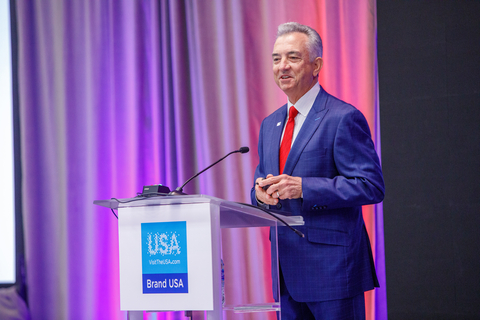 Chris Thompson at the Brand USA conference during IPW 2022. (Photo: Business Wire)