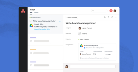 A reimagined Google Drive integration will soon link Google Docs, Sheets and Slides to tasks with file comment notifications directly in Asana to help teams stay in sync. (Graphic: Business Wire)