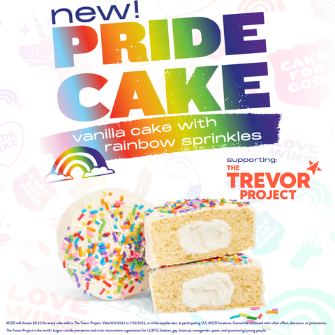 MOD Pizza today released its new, limited-edition Pride Cake, a delicious vanilla cake with a creamy filling, covered in a vanilla frosting and adorned with rainbow sprinkles. MOD’s latest Cake for Good will support two organizations strengthening the LGBTQ+ community: The Trevor Project and the Victoria Pride Society. For every Pride Cake sold through July 31, or while supplies last, MOD will donate $0.25. (Photo: Business Wire)