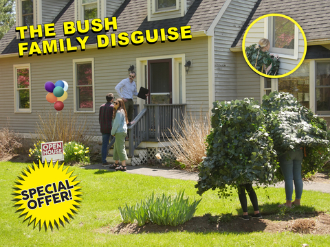 original "The “Bush Family Disguise” is the perfect solution when it comes time for the family (furry friends included) to vacate your pad for showings. Life-like foliage adds lush landscaping appeal and allows you to take refuge in your own front yard, all while ensuring you’re camouflaged to prospective buyers. (Photo: Business Wire)