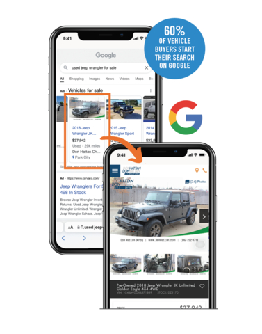 Digital Air Strike's new Google Vehicle Ads feature shines the spotlight on dealers' available inventory. (Graphic: Business Wire)