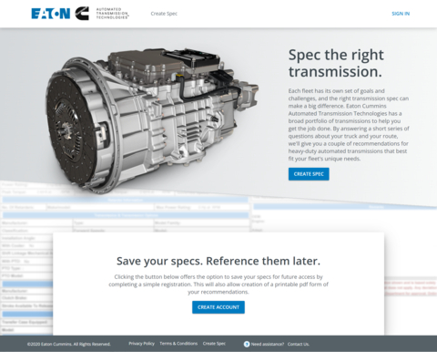 Eaton Cummins Automated Transmission Technologies' online transmission selector guides customers to the ideal transmission choice with a series of questions about their needs. (Graphic: Business Wire)