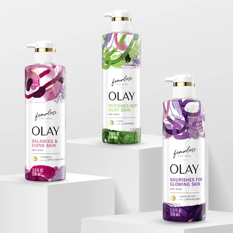 Olay Body launched its Fearless Artist Collection of body washes with bottle artwork designed by Black artist, Avery Williamson, and formulas specially crafted by a diverse team of women. (Photo: Business Wire)