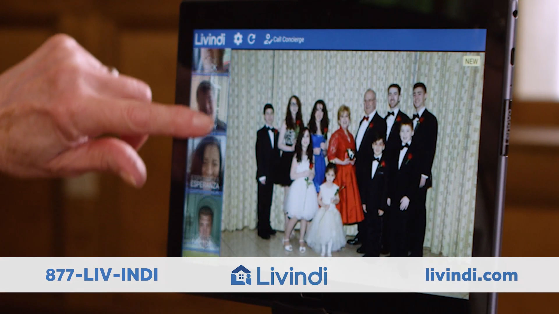 Livindi makes it easy for families to connect with and protect someone they love using simple video calling and picture sharing. It’s easy to tap a picture to start a video-call, and simple for a family to share photos with an app. It's easy to access a personal care coordinator or therapist, to tap a button for help, or get medication reminders. Families receive simple and easy to understand health alerts when sensors detect something is wrong. It’s easy to be there and still give them space. Ease your mind and get Livindi today.