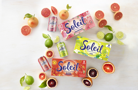 Albertsons Companies today announced the relaunch of Soleil Sparkling Water, marking a new era for the beverage brand that introduces eight can packaging with updated, eye-catching artwork. (Photo: Business Wire)