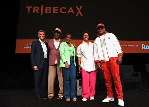 P&G’s Marc Pritchard together with Central City Productions Chairman and CEO Don Jackson, McSilver Institute Executive Director Rosemonde Pierre-Louis, 8:46 Films director, Zoey Martinson and Rock the Bells founder and CEO LL COOL J at Tribeca X Widen the Screen panel, New York. (Photo: Business Wire)