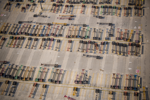 A drone image captures chassis at Barbours Cut container terminal in early 2020. (Photo: Business Wire)