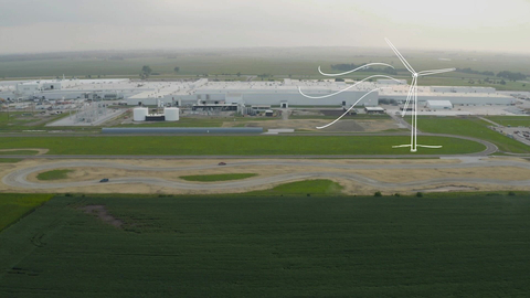 The planned site for the 2.8-megawatt turbine is inside the vehicle test track on the east side of Rivian’s manufacturing campus. (Photo: Business Wire)