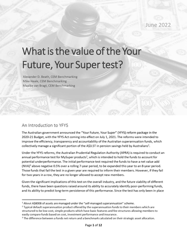 CEM Benchmarking Report: What is the value of the Your Future, Your Super test? - (COVER) (Graphic: Business Wire)