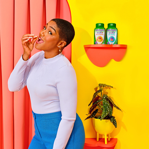 thumbnail Tiffany Haddish with vitafusion's 2-in-1 gummy vitamins: Multi + Immune Support* and Multi + Beauty. (Photo: Business Wire)