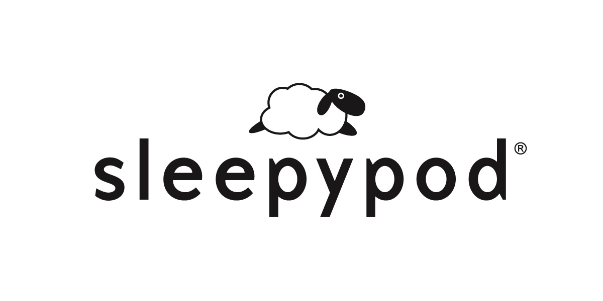 Sleepypod logo featuring a sheep and the slogan 'safe travels.'