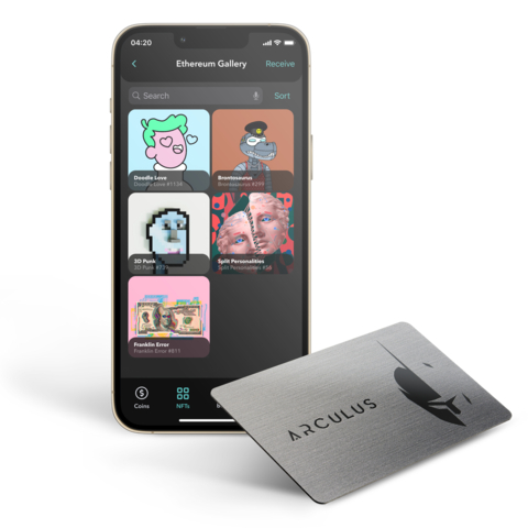 The Arculus Wallet™ App now supports Ethereum-based NFTs in a special “galleries” section of the app for intuitive navigation. Users can now securely view, send and receive NFTs, enabling self-custody. (Photo: Business Wire)