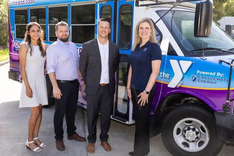 Left-Right: Ariel Bazan, YMCA Director of Operations; Jeremy Hickman, YMCA Outreach Director; Chris Butsch, YMCA District Executive Director; Amy Thompson, Excelerate Energy EVP & Chief Human Resources Officer (Photo: Business Wire)
