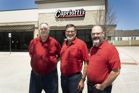 From left: Neil C. Hopkins, CFO; Stan Carver II, CEO; and Kirk Coleman, COO; of 3 Strand Restaurants outside the Capriotti’s in McKinney, Texas, funded in part with an SBB from Lamar National Bank. (Photo: Business Wire)