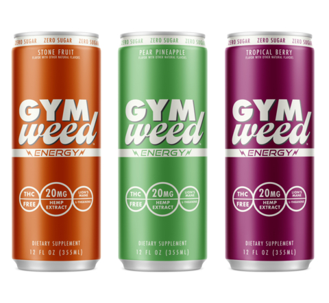 Hemp infused energy drink GYM WEED™ launched with three unique flavors: Stone Fruit, Pear Pineapple and Tropical Berry. (Photo: Business Wire)