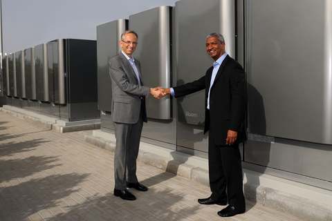 Ferrari CEO Benedetto Vigna and Bloom Energy Founder, Chairman, and CEO, KR Sridhar in front of the new Bloom Energy Server installation at Ferrari's headquarters and manufacturing facility in Maranello, Italy. (Photo: Business Wire)