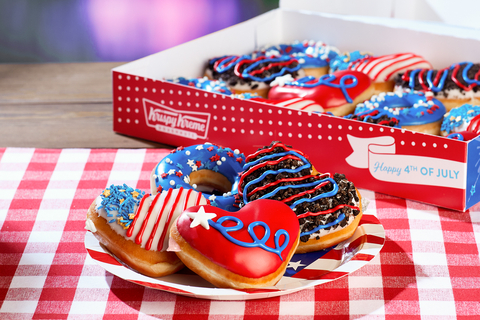 Stars, stripes, sprinkles and more adorn four all-new heart-shaped doughnuts; guests wearing red, white and blue receive a free doughnut of choice June 27-July 4; Original Glazed® Dozen FREE BOGO available July 1-4 (Photo: Business Wire)