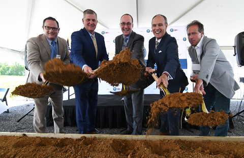 Jeffrey Arnett, Monongalia county commissioner, Edward A. Pesicka, CEO & president of Owens & Minor, Albert L. Wright, Jr., president & CEO of WVU Health System,  Secretary Mitch Carmichael of the West Virginia Department of Economic Development and Tom Bloom, Monongalia county commissioner, at the groundbreaking for the new center of excellence for medical supply logistics today in West Virginia. (Photo: Business Wire)