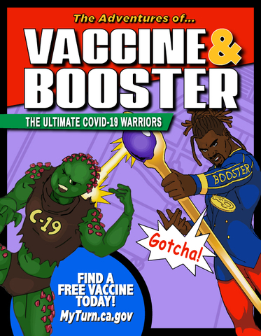California Department of Public Health uses culturally relevant characters such as Black Superheroes to encourage vaccines and boosters among California’s Black and African American Communities. Coloring books were also created for children using these characters. (Graphic: Business Wire)