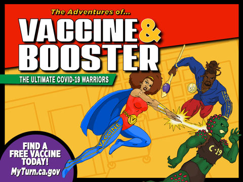 California Department of Public Health uses culturally relevant characters such as Black Superheroes to encourage vaccines and boosters among California’s Black and African American Communities. Coloring books were also created for children using these characters. (Graphic: Business Wire)