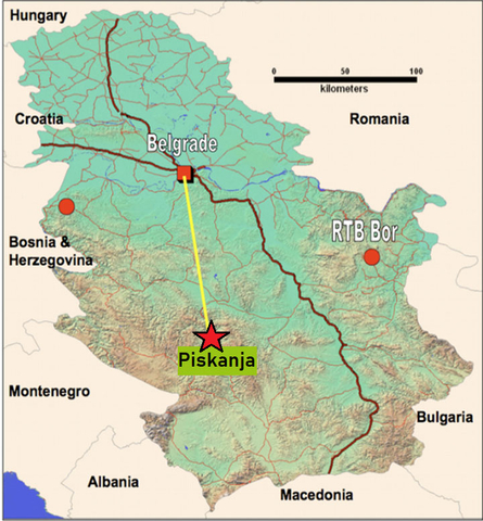 Location of Serbia and the Piskanja boron project: (Graphic: Business Wire)