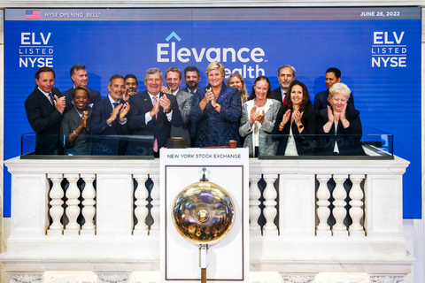 President and CEO Gail K. Boudreaux celebrates Elevance Health’s official rebranding with the ringing of the opening bell at the New York Stock Exchange. Joining Boudreaux are members of the board of directors and the company’s senior leadership team. The company will now trade under the ticker symbol “ELV.” (Photo: NYSE)