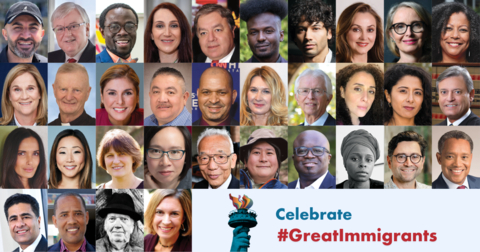 Immigrants develop vaccines, protect our country, conserve our environment, report the news, make us break out in song, teach our children, and are essential leaders in our communities. Meet the 2022 Class of #GreatImmigrants from Carnegie Corporation of New York. https://carnegie.io/3xM7MDz (Photo: Business Wire)