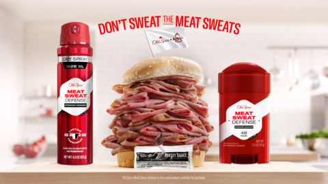 Old Spice and Arby’s have joined forces to tackle the meat sweats with the long-lasting sweat protection of Old Spice Sweat Defense Dry Spray. The exclusive partnership features a hilarious new ad and a limited-edition kit featuring a custom roast beef sweat suit and Old Spice Sweat Defense Dry Spray now available on Arbysshop.com while supplies last. (Photo: Old Spice)