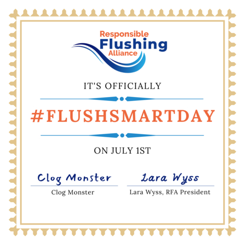 July 1, 2022 kicks off the inaugural "Flush Smart Day" as consumers learn the importance of proper flushing habits. If the "Do Not Flush" symbol is on wipes product packaging, dispose of it in the trash, never the toilet. (Graphic: Business Wire)