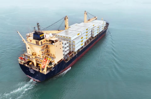 Cargo vessel Johnelle, among others, will transport new J.B. Hunt containers overseas to deliver on company commitment to grow capacity. (Photo: Business Wire)