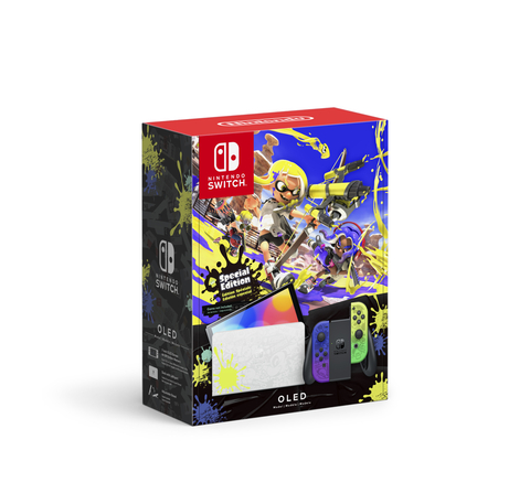 Adorned with splashy, squid-tastic images straight out of Splatsville, the Nintendo Switch – OLED Model Splatoon 3 Special Edition includes a set of one blue and one yellow gradient Joy-Con controllers with white underbellies and a white, graffiti-themed Nintendo Switch dock. (Photo: Business Wire)