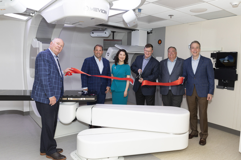 Leaders gathered to cut the ribbon on the new Mercy Proton Therapy Center. Left to right: Dr. David Meiners, Mercy St. Louis President; Steve Mackin, Mercy President and CEO; Tina Yu, Mevion CEO and President; Dr. Robert Frazier, Division Chief of Radiation Oncology at Mercy St. Louis; Joe Pecoraro, Mercy St. Louis Executive Director of Oncology Services; John Timmerman, Mercy St. Louis Vice President of Operations. (Photo: Business Wire)