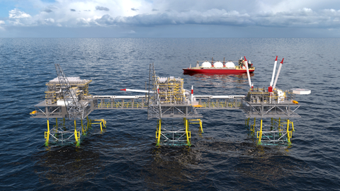 Photo of a midscale LNG plant installed on three fixed jacket offshore platforms (Photo: Business Wire)
