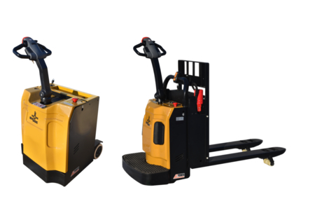 original Left to right: The new Big Joe PTT60 Pedestrian Tow Tractor and RPL44 low-profile Rider Pallet Truck (Photo: Business Wire)