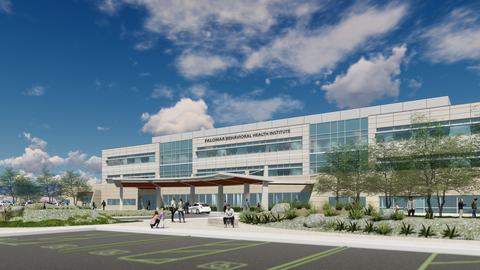 Palomar Health and Kindred Behavioral Health, a business unit of LifePoint Health, have entered into a joint venture partnership to build and operate the new Palomar Behavioral Health Institute. Projected to cost $100 million and employ more than 200 health care professionals, the three-story, approximately 90,000-square-foot facility will include 120 inpatient beds and provide outpatient services. It will help meet the growing need for mental health services in the North San Diego County region. (Photo: Business Wire)