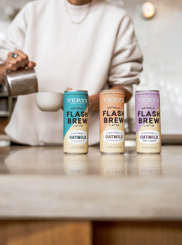 Verve's new line of ready-to-drink (RTD) Flash Brew Oatmilk Lattes, available in three flavors including The Original, Chocolate and Honey Lavender. (Photo: Business Wire)
