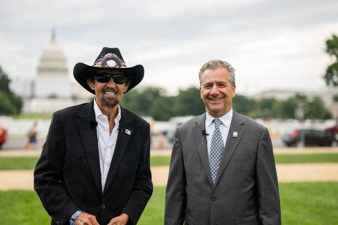 Advocating for the motorsports community, former stock car racing driver Richard Petty (left) and SEMA CEO Mike Spagnola arrive in Washington, DC, to push lawmakers for immediate passage of the Recognizing the Protection of Motorsports (RPM) Act. (Photo: Business Wire)