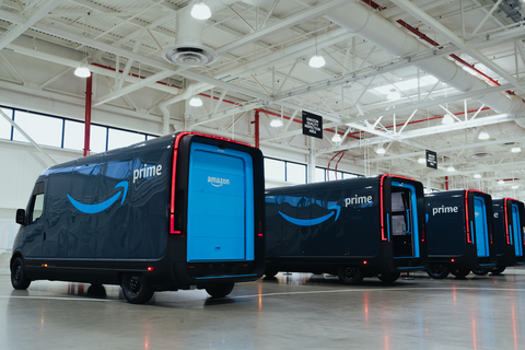Amazon's custom electric delivery vehicles from Rivian (Photo: Business Wire)