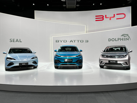BYD SEAL, BYD ATTO 3, and BYD DOLPHIN were showcased at the conference (Photo: Business Wire)