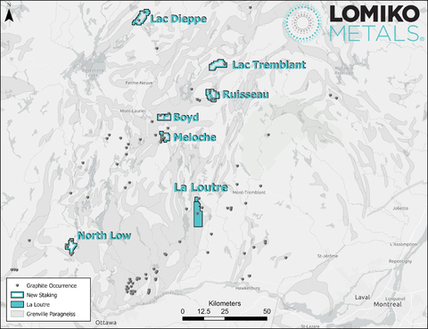 Figure 1 – Les nouveaux claims de Lomiko par rapport à La Loutre (Graphic: Business Wire)