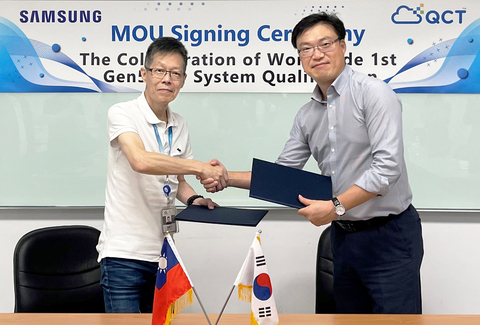 original SVP & GM of QCT, Mike Yang (left) and EVP of Samsung Electronics, Yongcheol Bae (right) announce collaboration to pioneer PCIe Gen5 SSD systems (Photo: Business Wire)