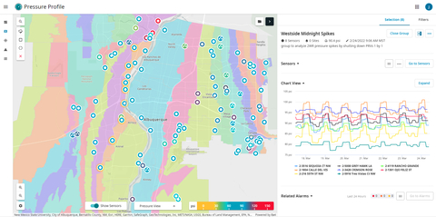 The Sensus Pressure Profile application provides the latest data from smart meters and sensors on a map-based interface for a visual pulse of pressure zones and key assets. (Photo: Business Wire)