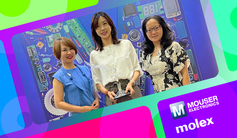 From left, Mouser's Daphne Tien and Sheyenne Lee receive the 2021 Molex APS e-Catalogue Distributor of the Year award from Molex's May Kuo. (Photo: Business Wire)