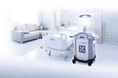 The LightStrike robot utilizes intense bursts of pulsed xenon UV light to quickly destroy viruses, bacteria and spores on surfaces and is effective against even the most dangerous superbugs and multi-drug resistant organisms, including MRSA, C.diff, and SARS-CoV-2 (the virus that causes COVID-19). (Photo: Business Wire)